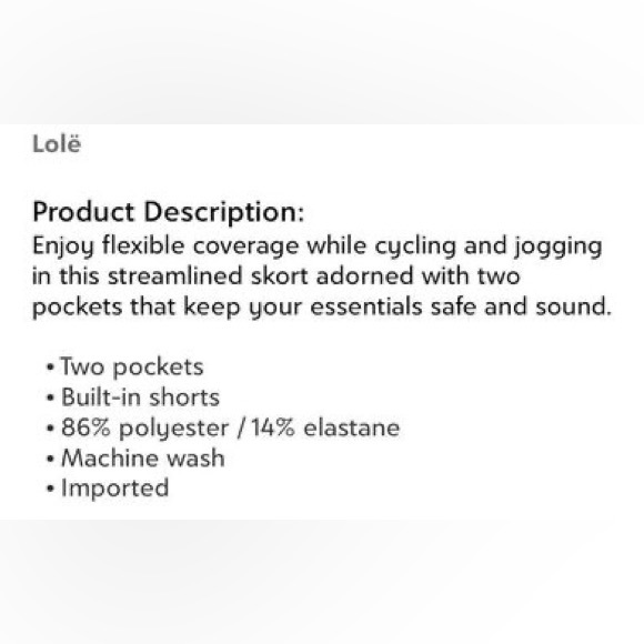 Lole skirt with attached shorts - Picture 5 of 5